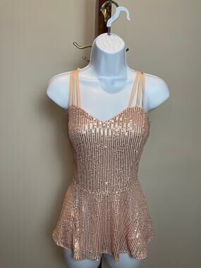 Grace Karin Pink Sequin Strappy Sweetheart Ruffle Hem Top NWT Size M